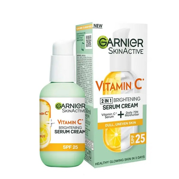 Garnier-vitamin-c-2-in-1-brightening-serum-cream-spf25-50ml سرم کرم گارنیر Garnier روشن کننده مدل ویتامین C سی 50 میل